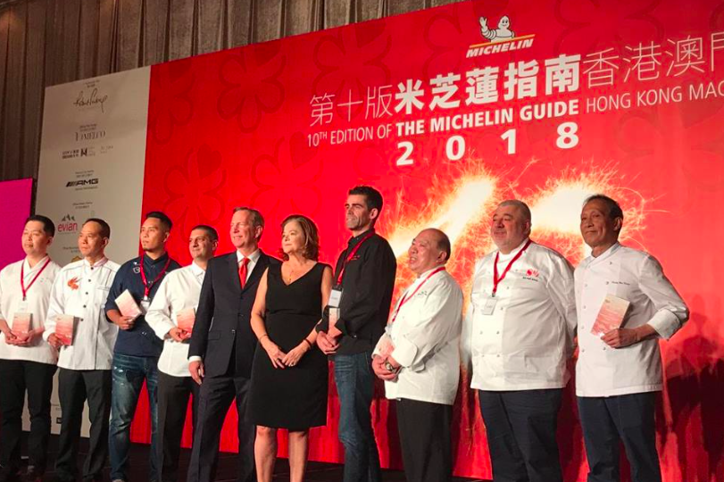 Chefs from the three Michelin-starred restaurants in Hong Kong and Macau for 2018. Photo via Facebook.