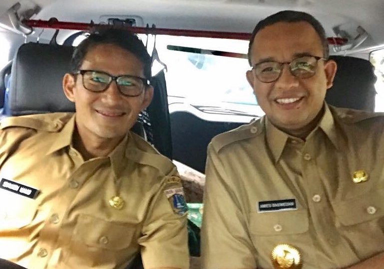 Former Jakarta Vice Governor Sandiaga Uno and Governor Anies Baswedan. Photo: @aniesbaswedan / Instagram