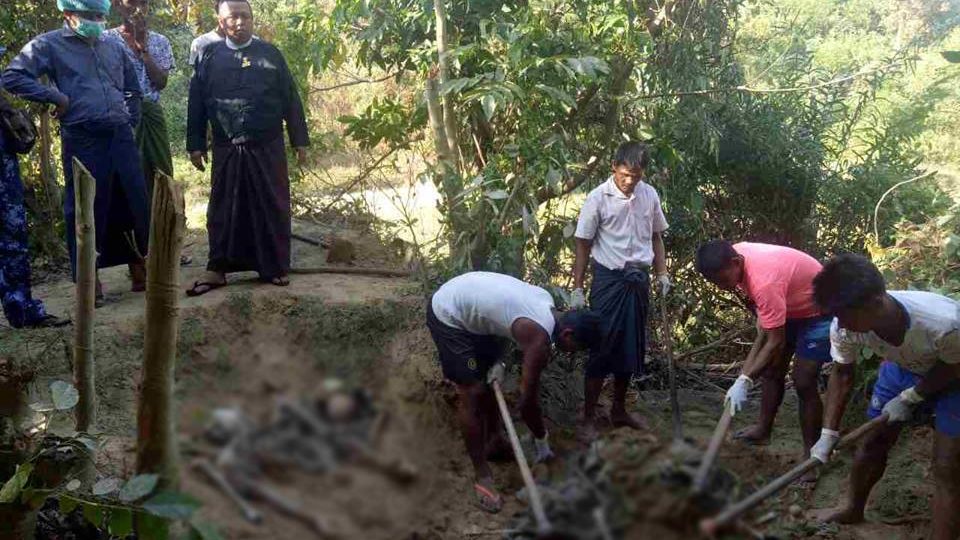 The mass grave discovered in Inn Din village, northern Rakhine State, on December 19, 2017. Photo: Office of the Commander-in-Chief of Defense Services