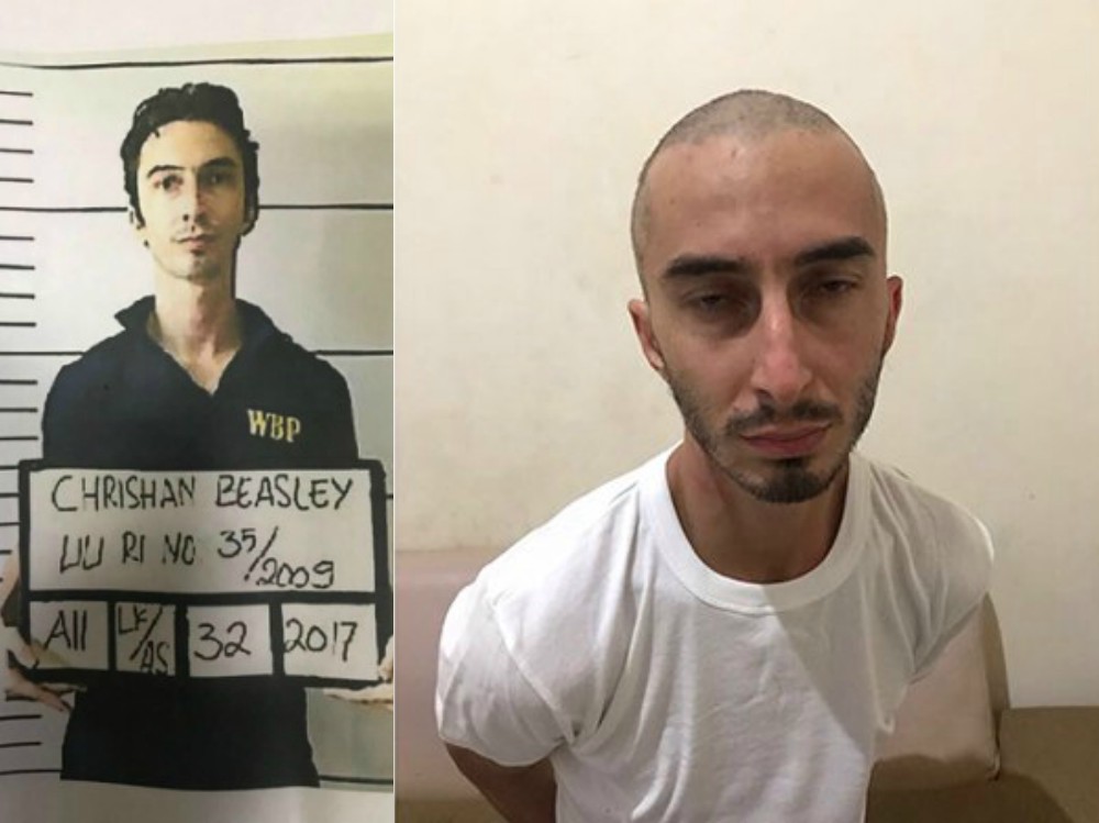 American man Christian Beasley, before and after his jailbreak. 