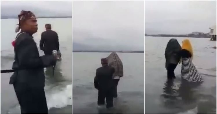 Alleged adulterers being walked out to sea as part of a “cleansing” rite on December 18, 2017. Photo: Video screengrab