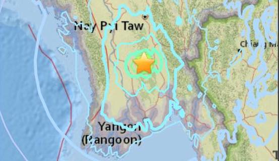 The epicenter of an earthquake that set off a series of other earthquakes in central Myanmar in the early hours of Jan. 12. Photo: USGS