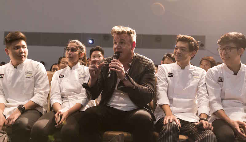 Gordon Ramsay seated among the audience while answering students’ questions. Photo: Marina Bay Sands