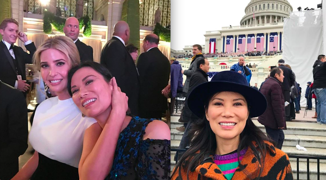 (Left) Wendi Deng Murdoch with Ivanka Trump, (right) Deng Murdoch at President Donald Trump’s inauguration. Photos via Instagram.