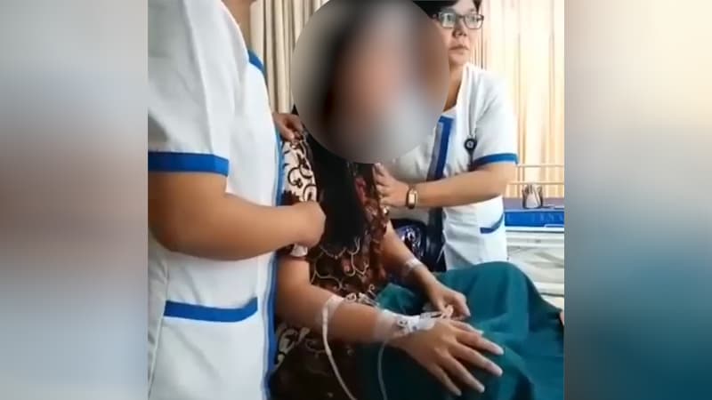 Screengrab from a video in which a female patient at a hospital in the Indonesian city of Surabaya demands that a nurse apologize for fondling her breasts while she was under anesthesia. Photo: Instagram