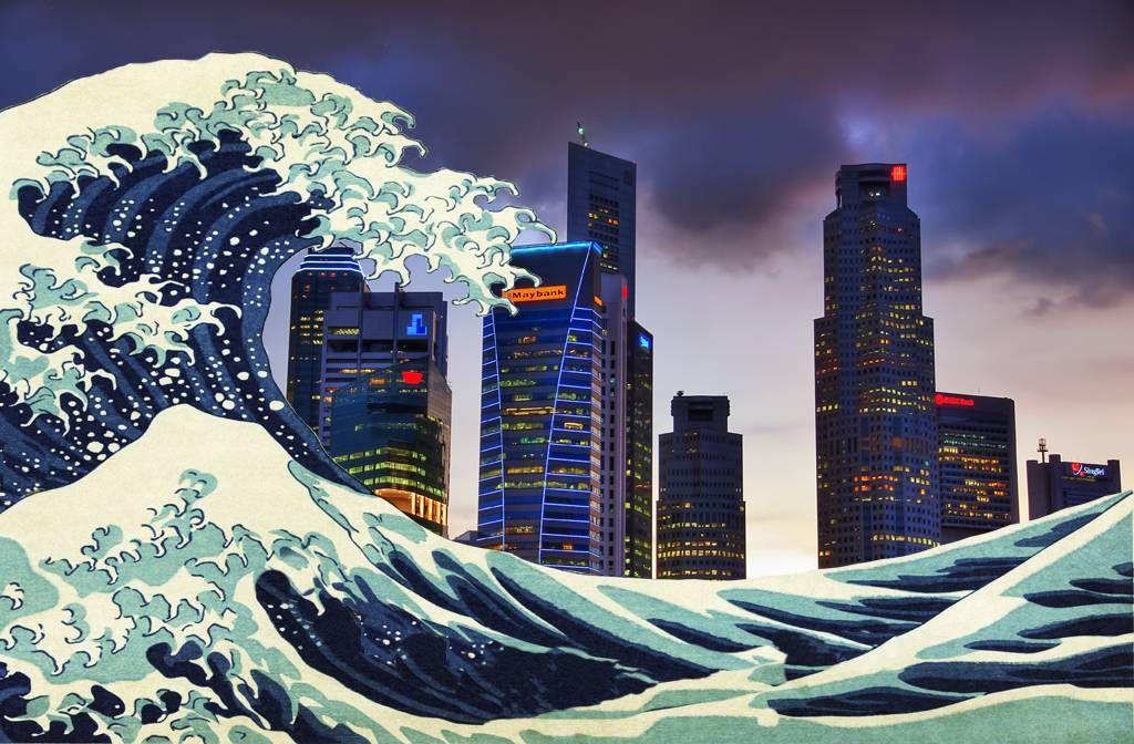 Graphic: Hokusai’s Great Wave; photo by Schristia via Flickr. Modifications: Juliette Yu-Ming Lizeray.