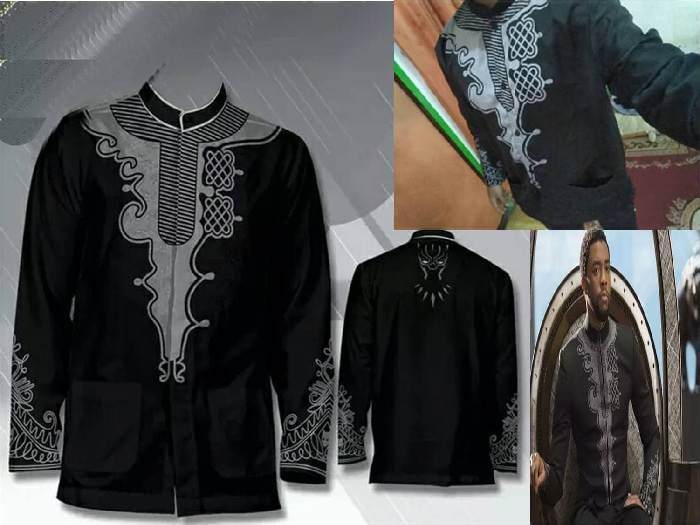 A koko shirt (male Muslim garment) replicating a shirt worn by Chadwick Boseman in ‘Black Panther’ . Photo: Tokopedia