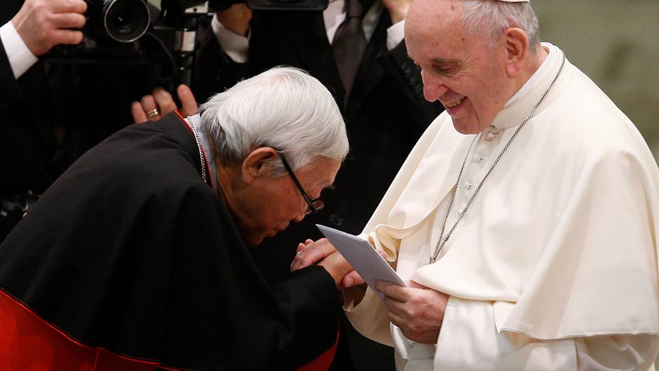 Former HK cardinal Joseph Zen meets Pope Francis. Picture: Facebook