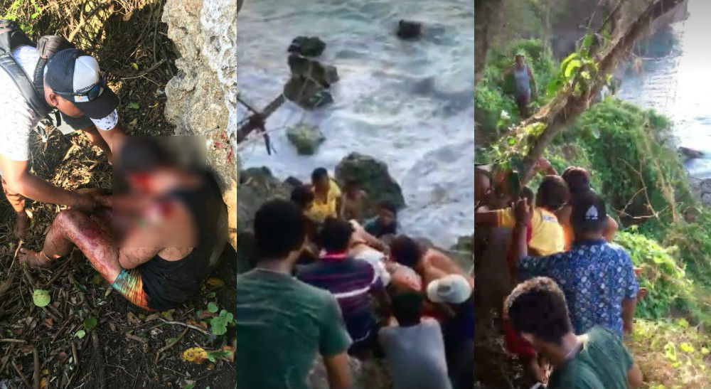 Images posted of the evacuation of tourist who fell from a cliff at Uluwatu on Tuesday. Photos via Luckman Angga/Facebook