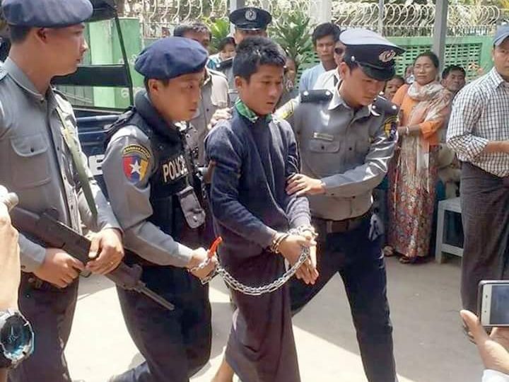 Convicted child rapist-murderer Phyo Htet Aung is escorted to court on March 23, 2018. Photo: Mon State News 