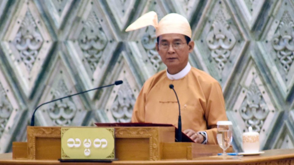 Myanmar president Win Myint gives his inaugural address to parliament on March 30, 2018. Photo: Office of the President
