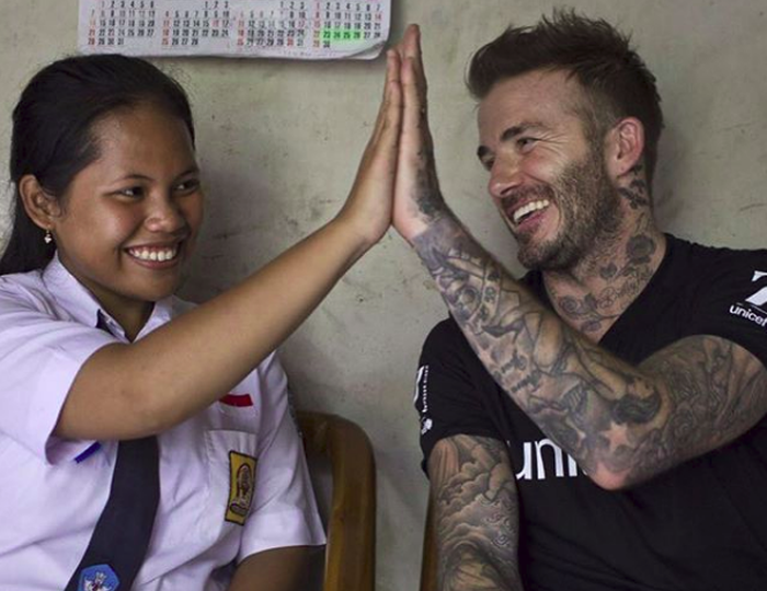 Sripun (Left) with David Beckham. Photo: Instagram/@davidbeckham