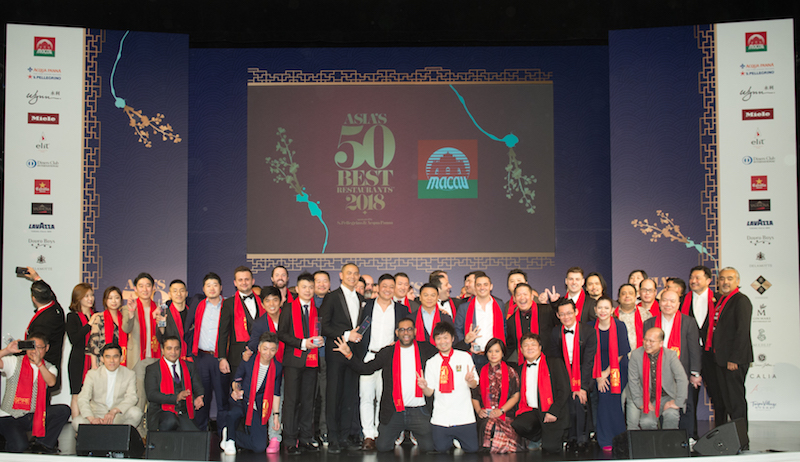 The winning chefs and restaurateurs celebrate at the sixth annual Asia’s 50 Best Restaurants awards ceremony at Wynn Palace in Macau. Photo: G Production