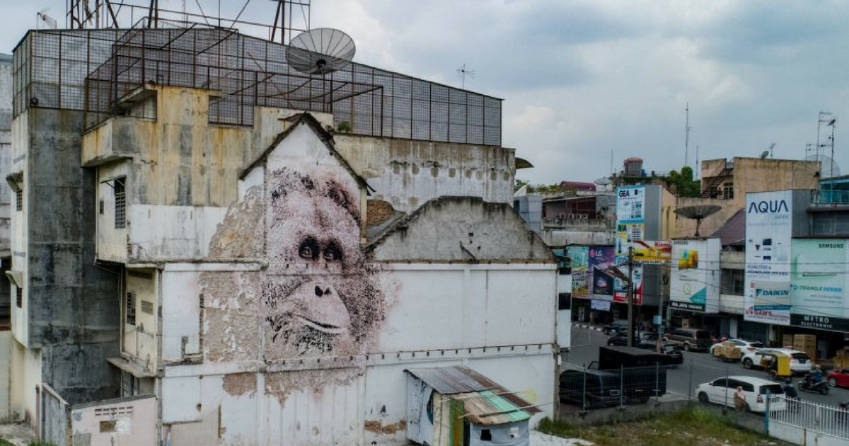 Orangutan mural by Vhils’ in the city of Medan. Photo: Nicholas Chin