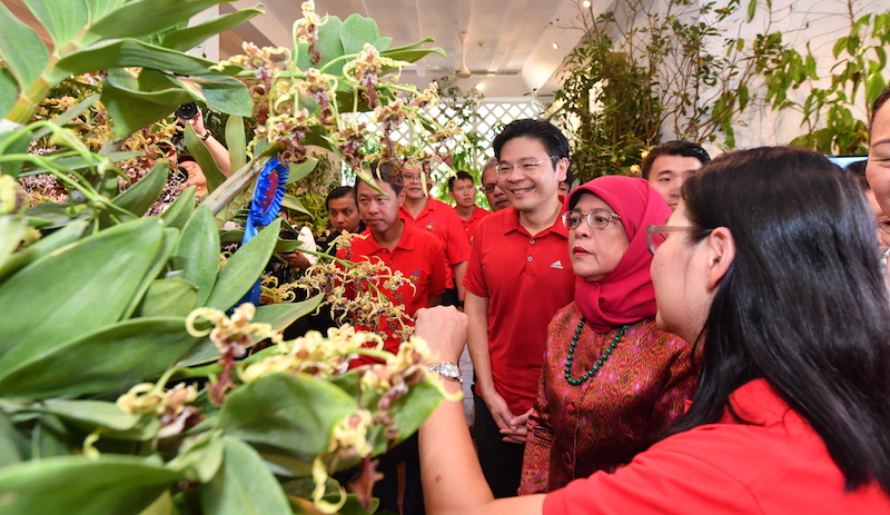 President Halimah Yacob and Minister Lawrence Wong at the SGF Orchid Show 2018. Photo: SGF Orchid Show