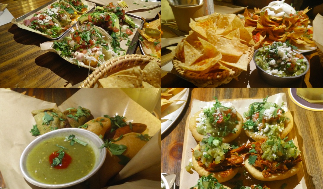 (From top left, clockwise) a Agave’s platter of tacos, nacho gringos and guacamole with tortilla chips, chalupas, and empanadas. Photos by Vicky Wong.