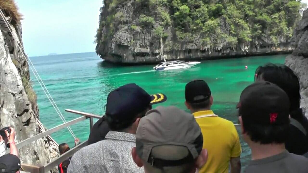 Officials on a visit to Maya Bay. Photo: NNT