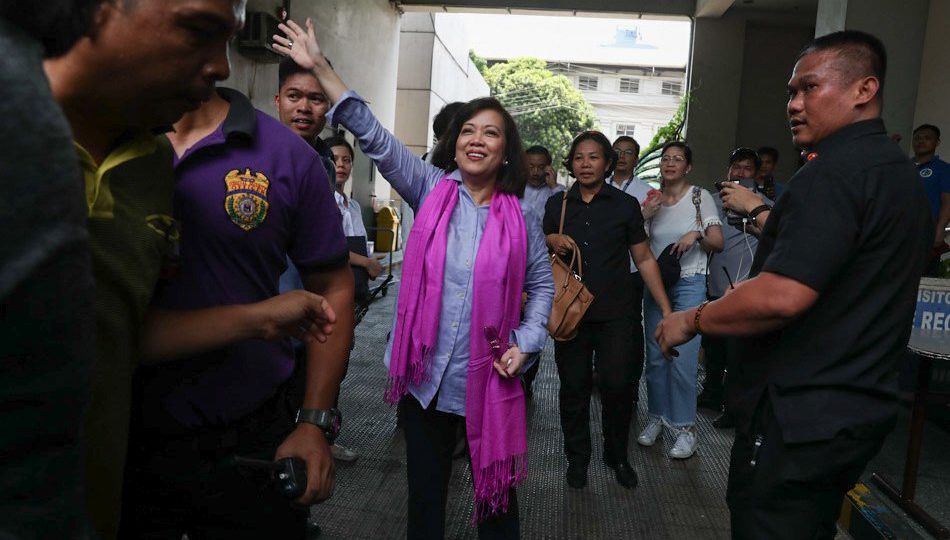 Maria Lourdes Sereno walks out of the Supreme Court after her removal as the Philippines’ chief justice on Friday. Photo: ABS-CBN News