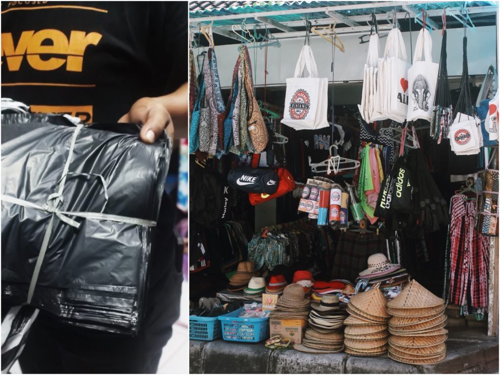 Black is the preferred color for plastic bags of most of Kuta’s shopkeepers. Photo: Coconuts Bali