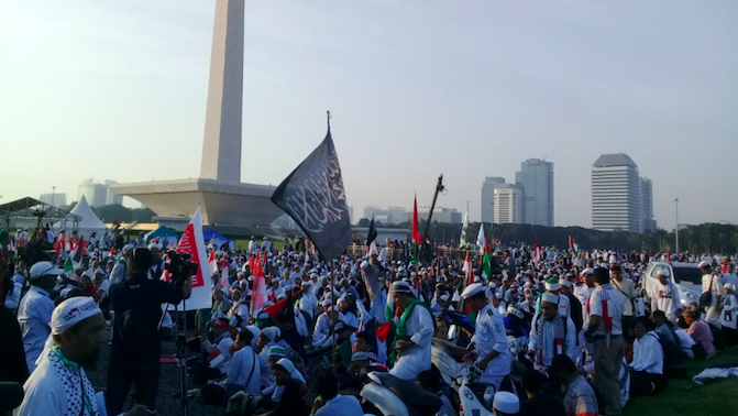 Protesters gather at a pro-Palestine rally in Jakarta on May 11, 2018. Photo: Twitter