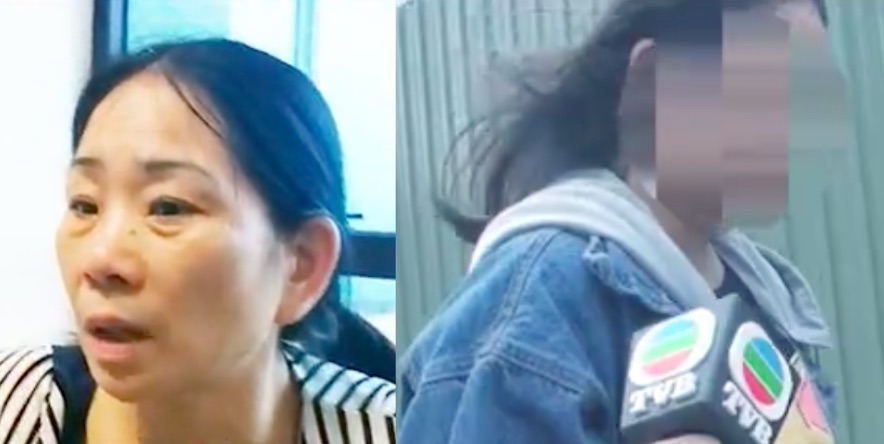 A 50-year-old woman surnamed Shum (left) said she wanted police to teach her son a lesson for being an absentee father to her twin grandsons. But police arrested her 17-year-old daughter-in-law (right) instead. Screengrabs via Apple Daily video. 