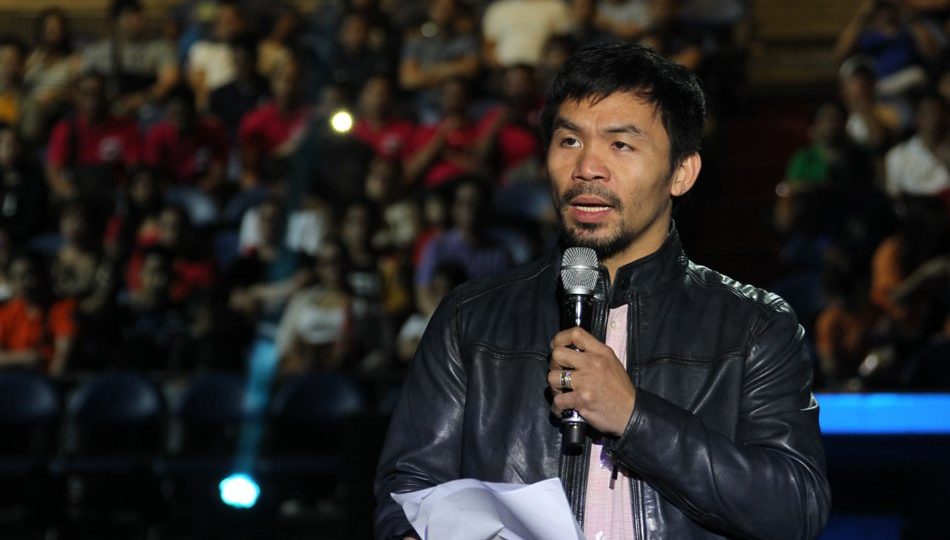 Manny Pacquiao at the opening of the Maharlika Pilipinas Basketball League. Photo via ABS-CBN.