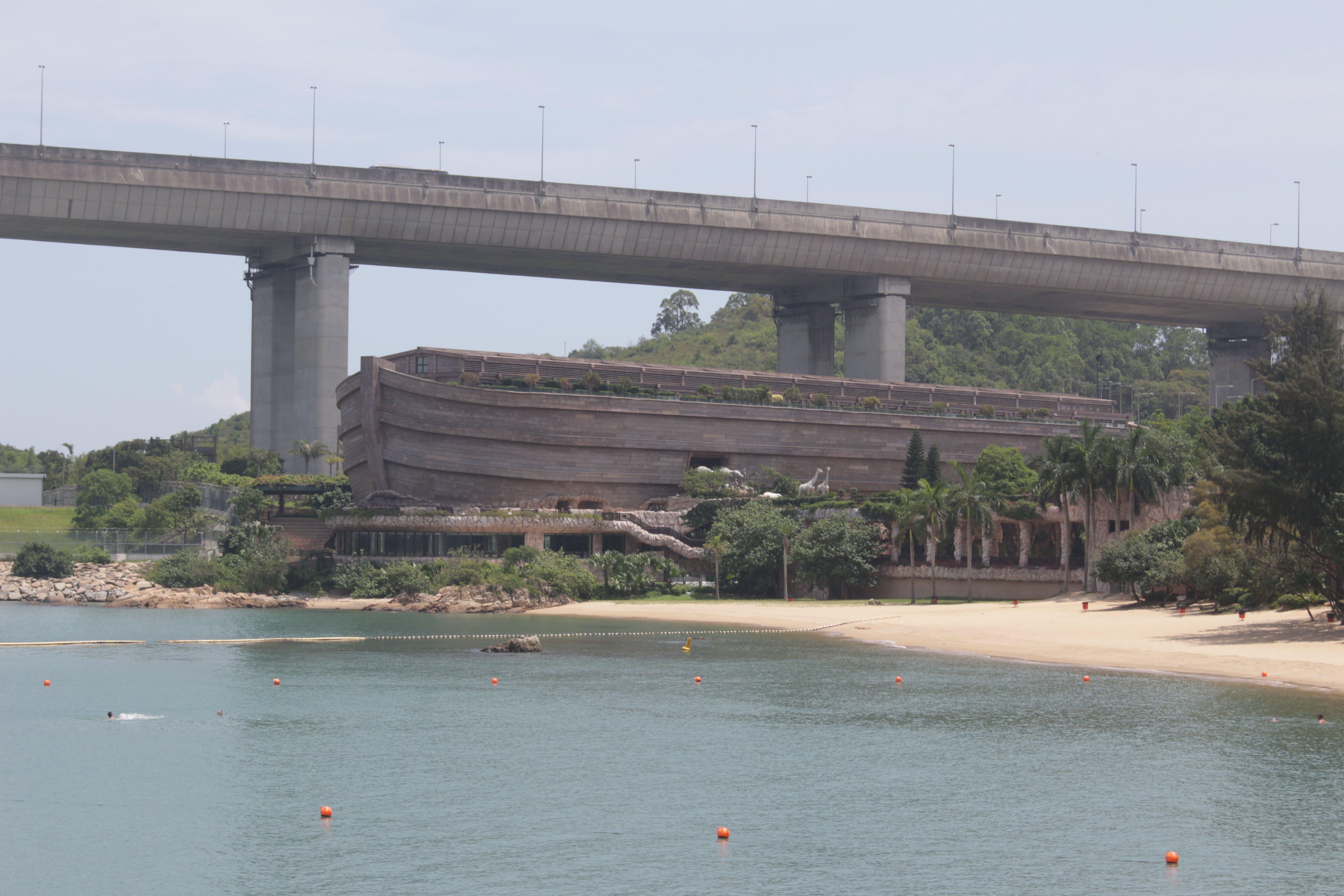 Noah’s Ark and the Tsing Ma suspension bridge as seen from the Park Island ferry pier. Photo by Vicky Wong.