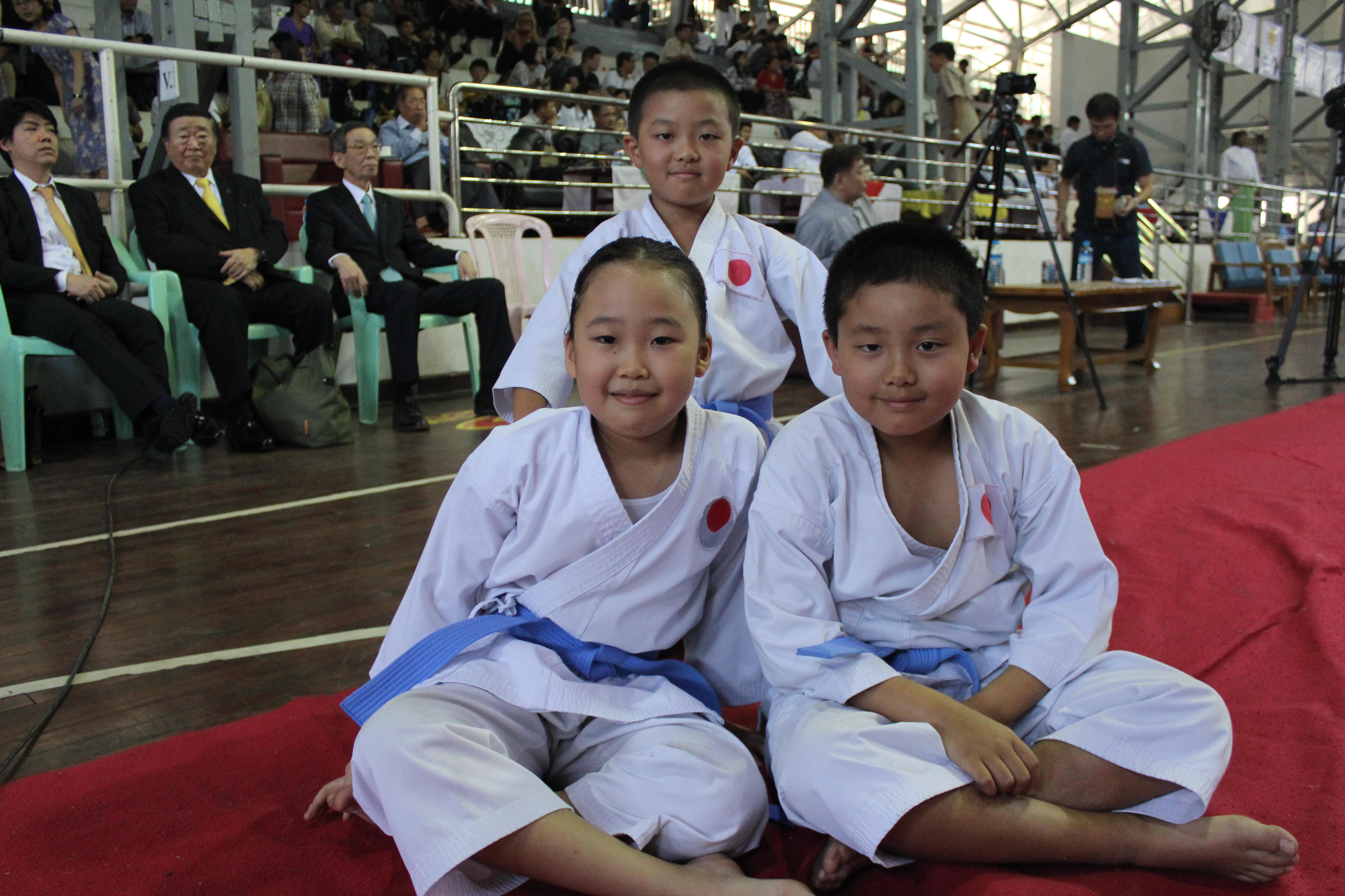 Children participate in a karate competition in Yangon.