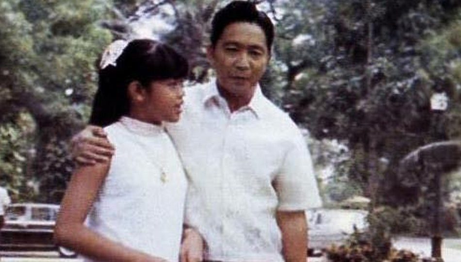 Young Imee Marcos with her father, the late dictator Ferdinand. Photo via ABS-CBN, grabbed from Marcos’s Facebook account.