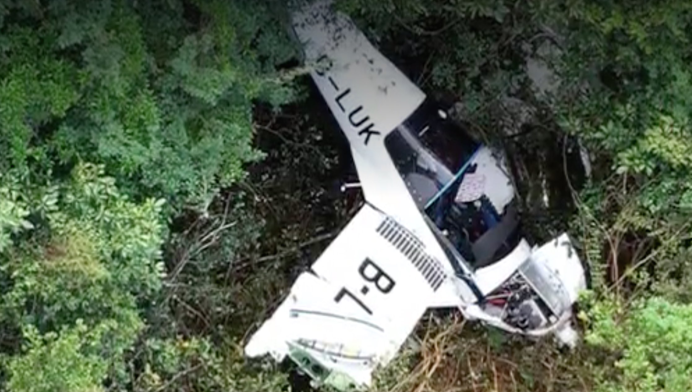 Picture of the crashed  Zlin Z42. Via screenshot from Apple Daily
