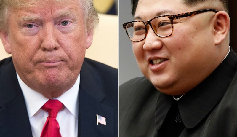 (Left) US President Donald Trump during a meeting in the Oval Office of the White House in Washington, DC, May 17, 2018; (right) North Korea’s leader Kim Jong Un during the inter-Korean summit in the Peace House building on the southern side of the truce village of Panmunjom on April 27, 2018. Photo: Saul Loeb and Korea Summit Press Pool/AFP
