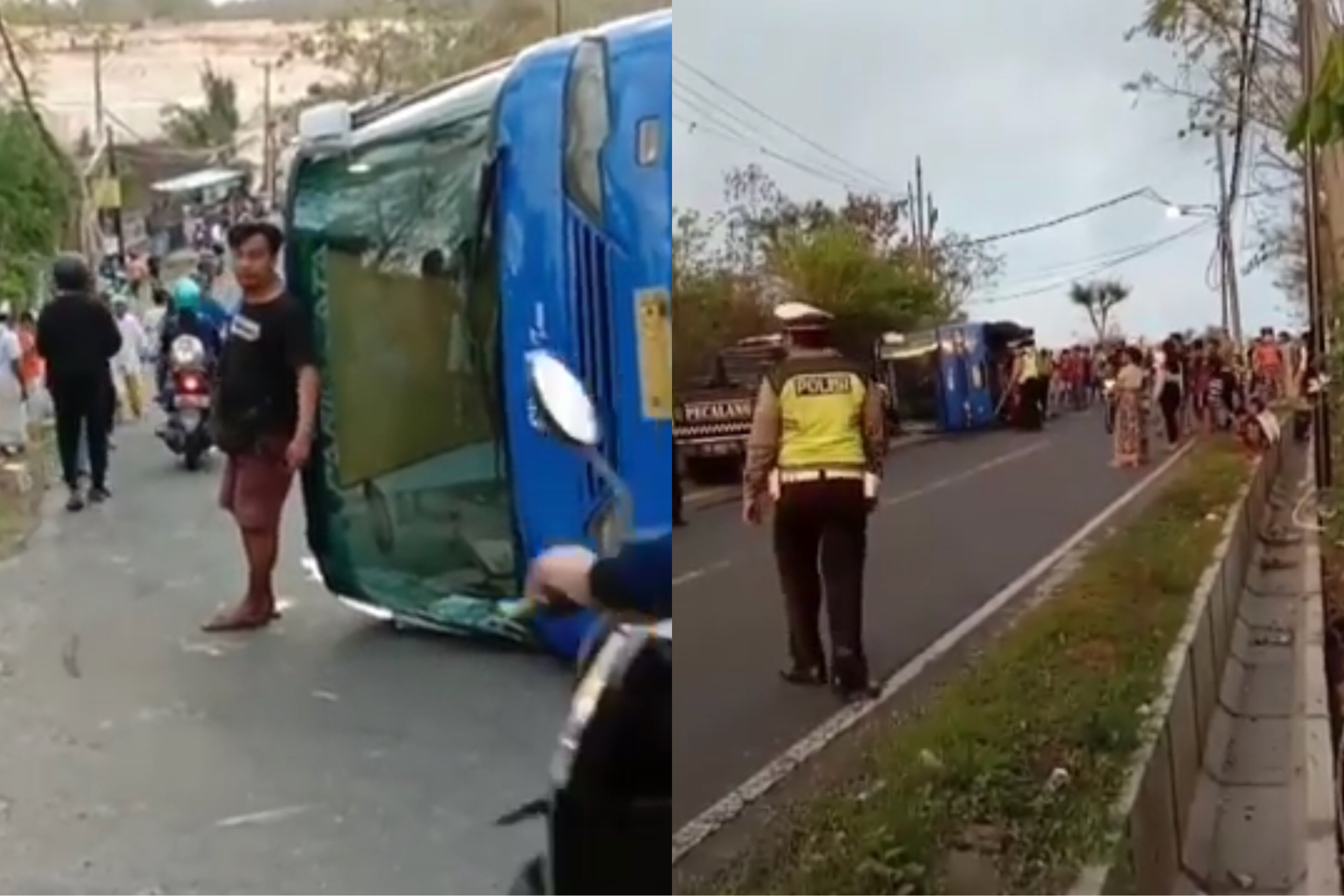 A bus carrying Chinese tourists flipped over on Tuesday. Photos via Info Badung and Info Denpasar