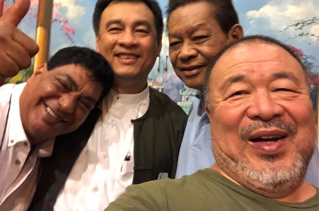 Artist Ai Weiwei takes a selfie with some friends in Yangon on July 1, 2018. Photo: Instagram / Ai Weiwei