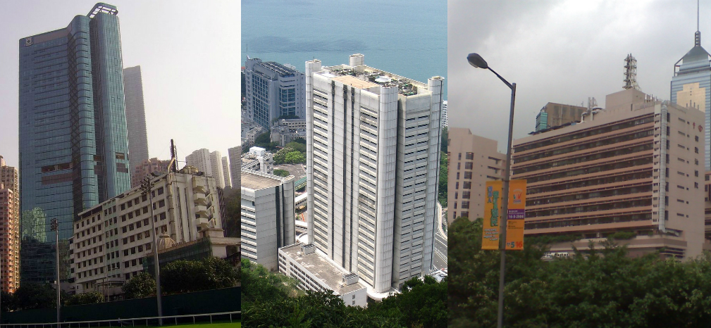 From left to right: Hong Kong Sanatorium and Hospital, Queen Mary Hospital, and Ruttonjee Hospital