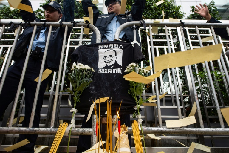 The commemorations come three days after Liu’s widow, Liu Xia, arrived in Germany, ending eight years under de facto house arrest in Beijing. PHOTO: AFP FILE / Philip Fong