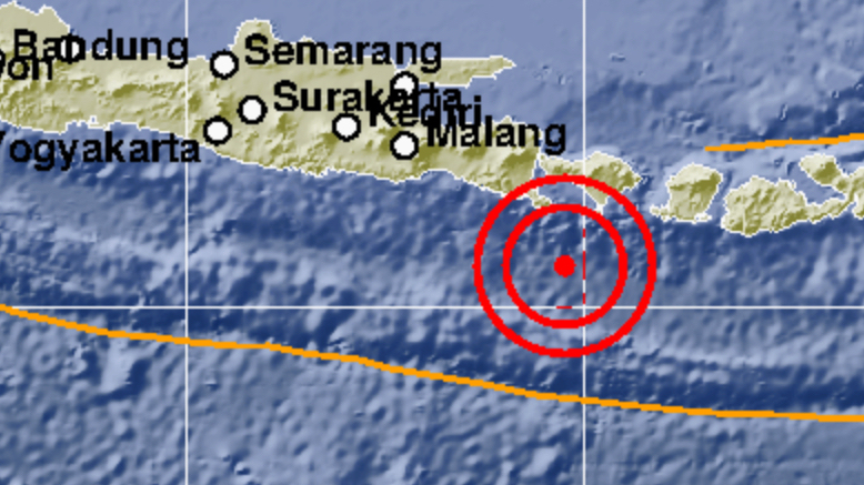 Shake map of a 5.4 earthquake that hit Bali on Aug. 23, 2018. Photo: BMKG