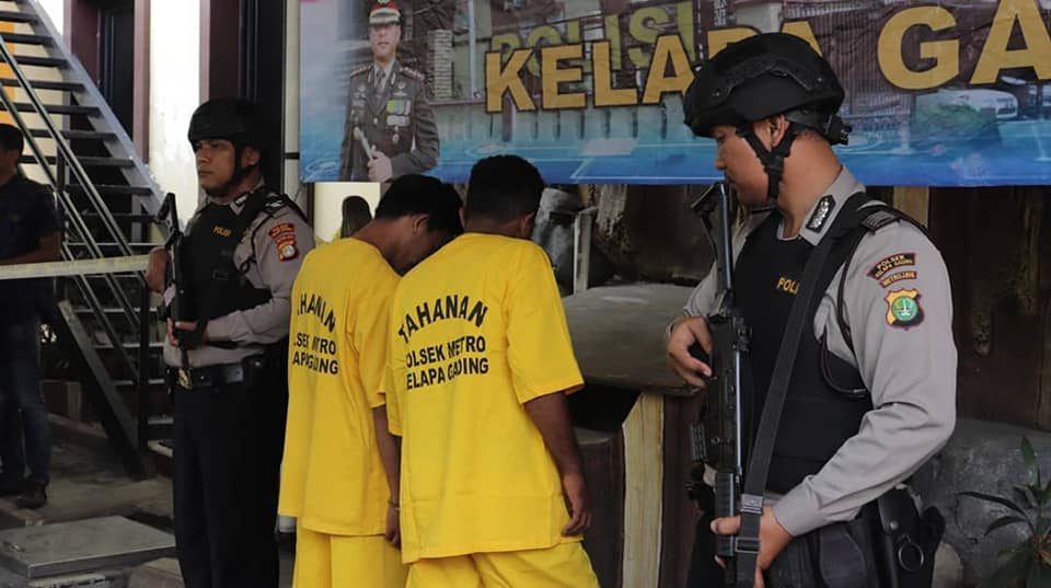 The suspects in the motorcycle theft and rape case in Kelapa Gading, North Jakarta. Photo: Humas Polda Metro Jaya