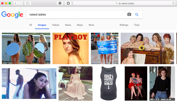 A relatively SFW Google Images search results for “naked ladies” using an Indonesian ISP. Photo: Coconuts Media