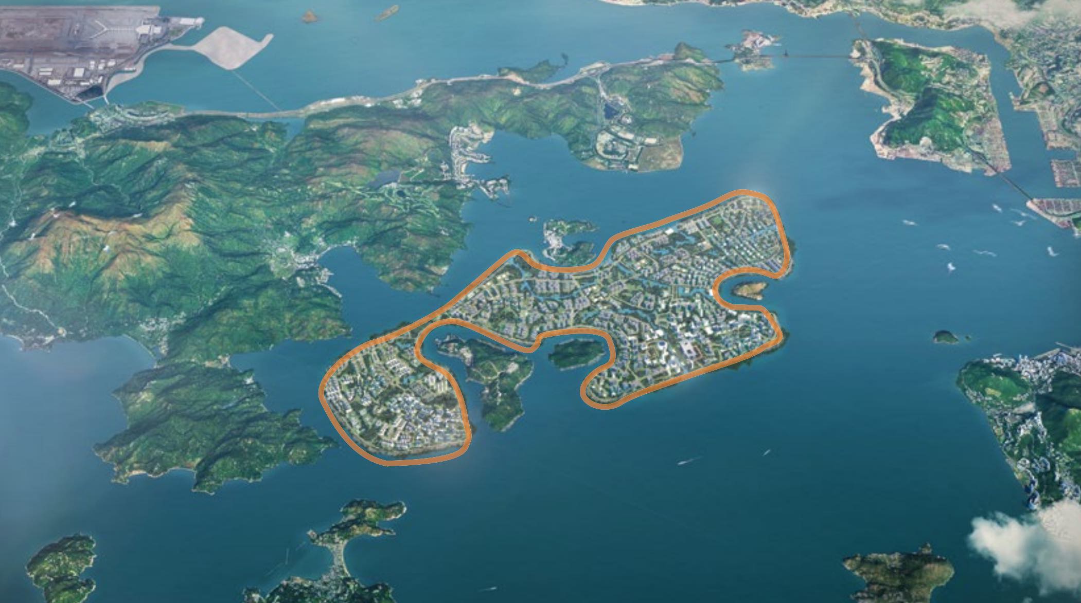 A rendering of the proposed 2200 hectare artificial island via Our Hong Kong Foundation