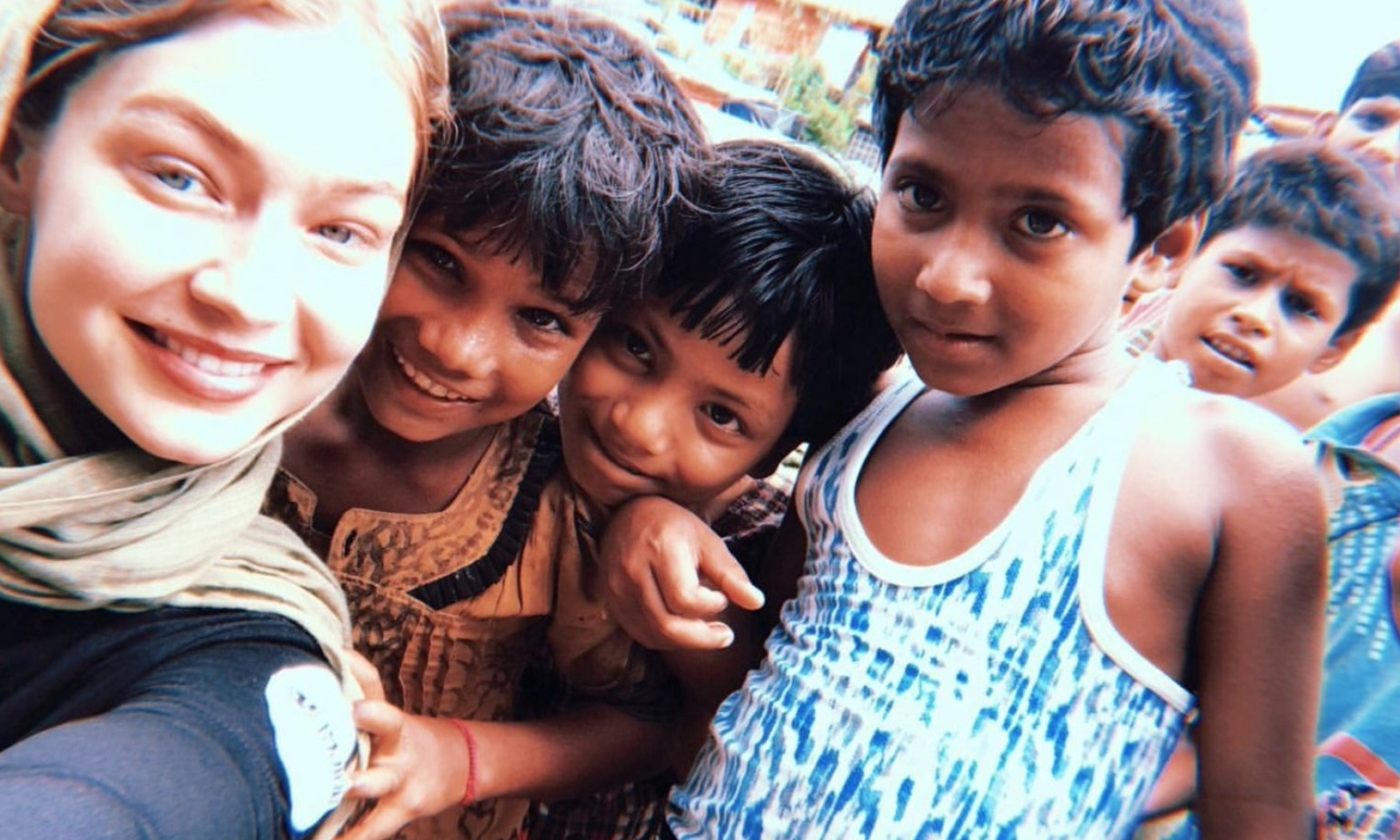 Model Gigi Hadid in the Jamtoli Refugee Camp, Cox’s Bazar, Bangladesh, on Aug. 17, 2018. Photo: Instagram