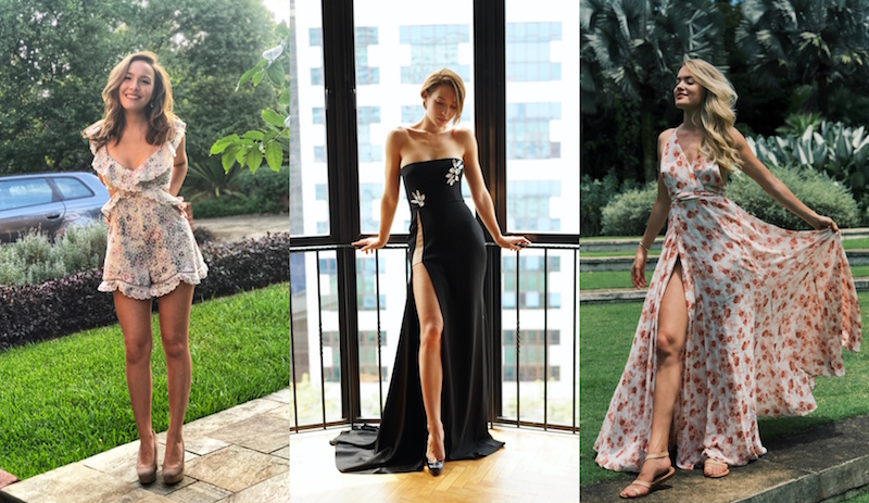 Ming Bridges, TV host Liv Lo, and model/actress Brie Doffing in dresses from Rentadella. Photos: Rentadella