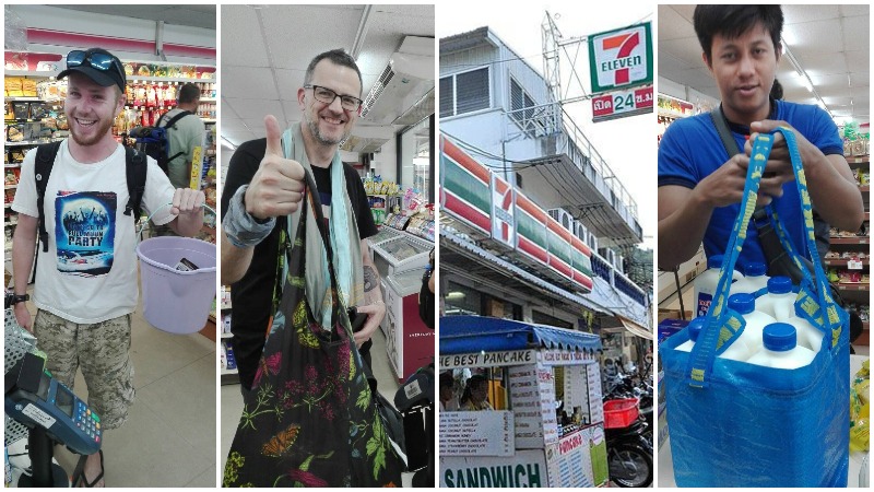 Photos of shoppers: Yimpunsuk/FB. Photo of shop: 7-Eleven Koh Tao/FB