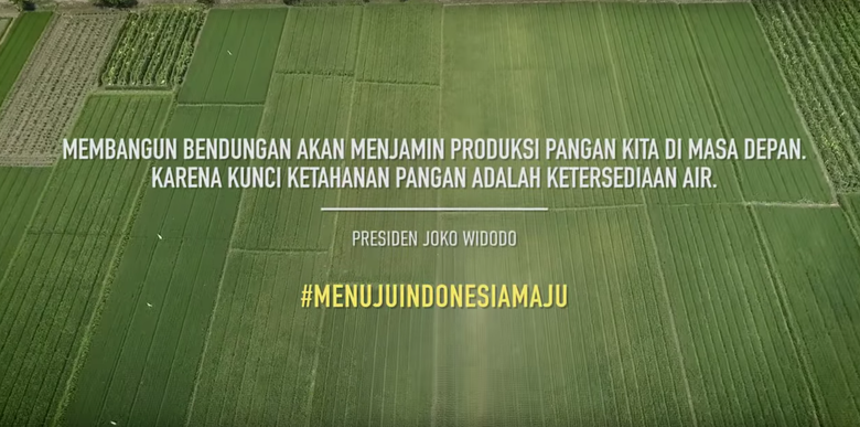 Screenshot from a government-sanctioned ad playing up President Joko Widodo’s success in building important dams in Indonesia. Photo: Youtube/Presiden Joko Widodo