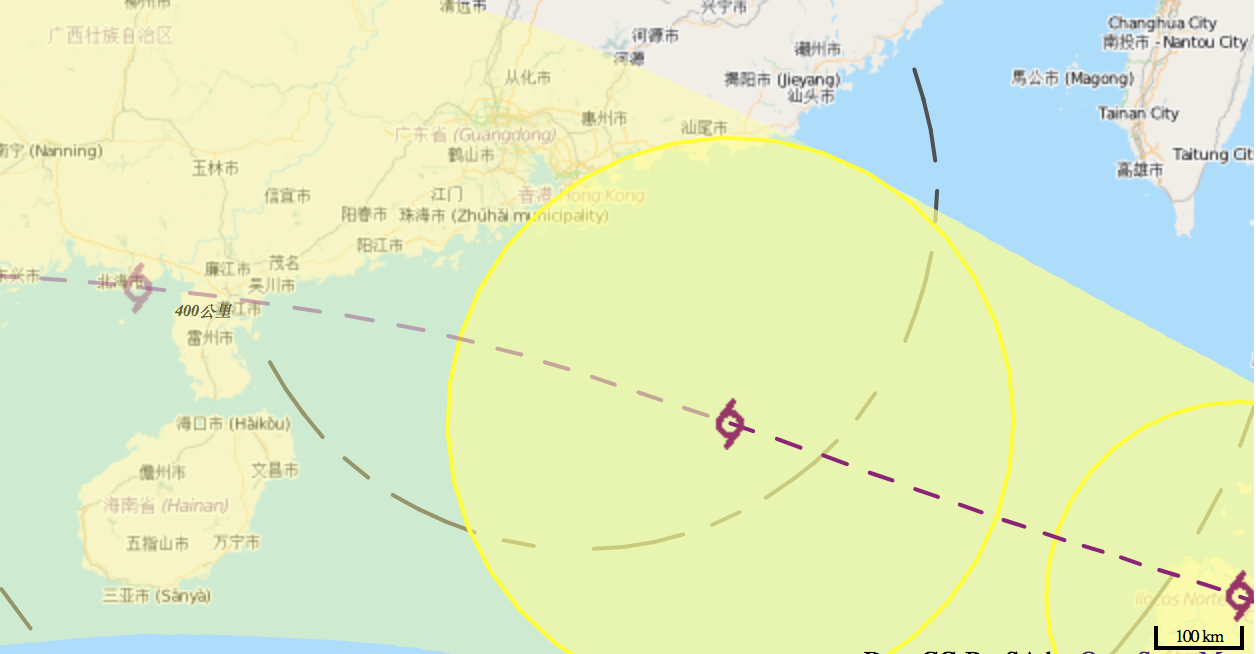 The forecast track of Mangkhut past HK. Via the Hong Kong observatory