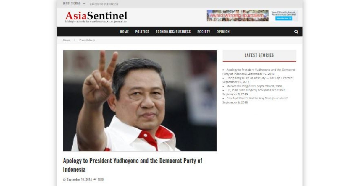 Screenshot: Asia Sentinel