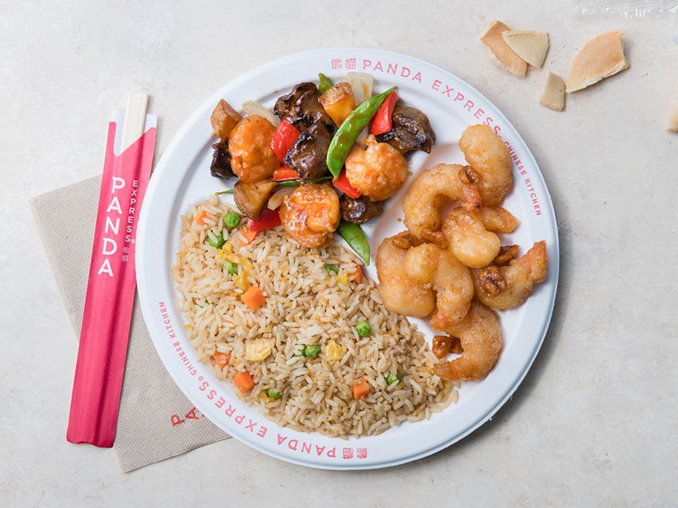 A Panda Express plate with Honey Walnut Shrimp, Wok-Seared Steak, and fried rice. (Photo: Panda Express Facebook page)