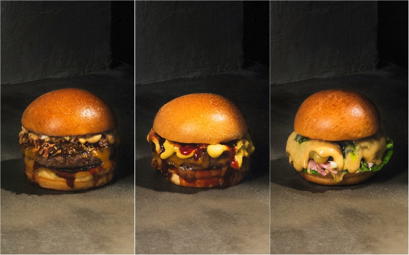 From left: DMC Burger, Da Cheese Master Burger, Trufello Burger. Photo: Three Buns