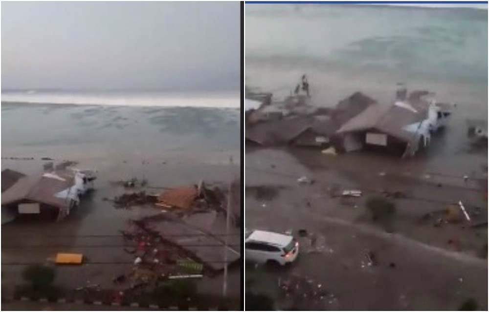 Viral footage shows massive flooding in Palu. Stills: Facebook