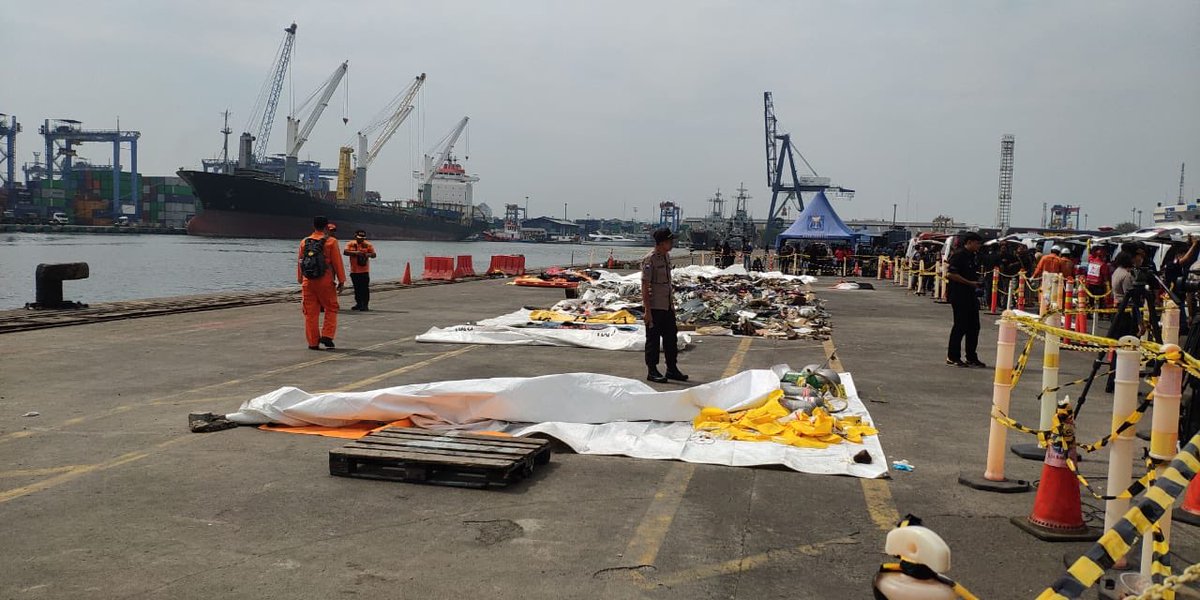 Debris recovered from the crashed Lion Air flight JT-610. Photo: Twitter / National Search and Rescue Agency (@SAR_NASIONAL)