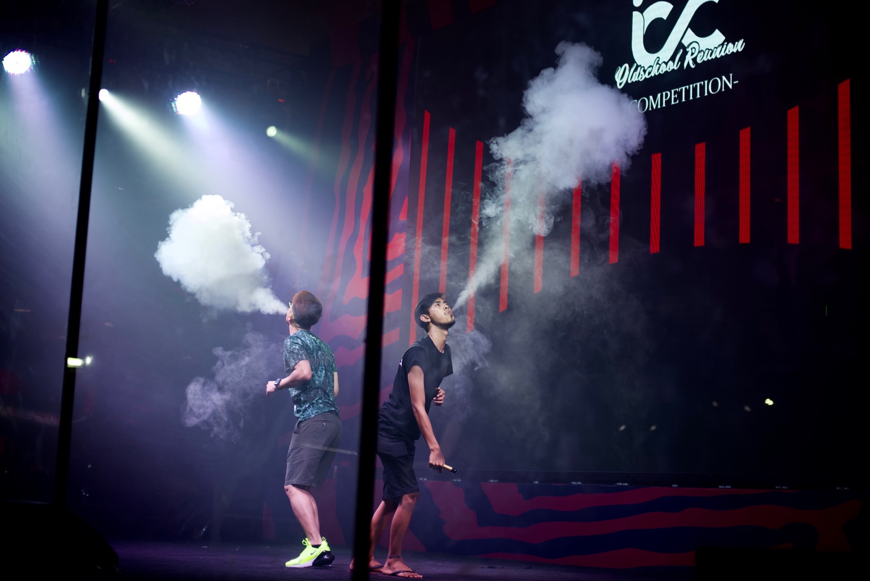 Long-time Indonesian vapers reunite and compete each other in a cloud-chasing competition during the Sept. 8-9 2018 Vape Fair in Jakarta. 